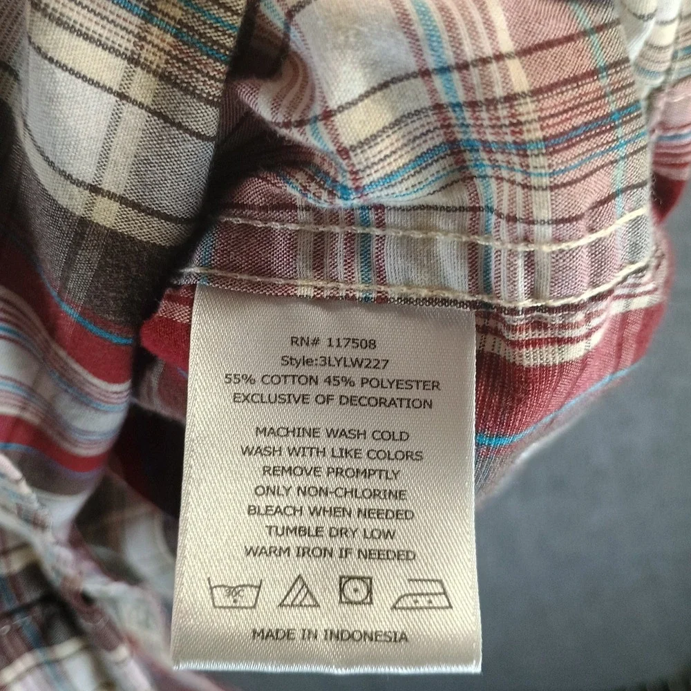 Levi's Shirt Men XL Red Beige Plaid‎ Flannel Western Pearl Snap Double Pocket